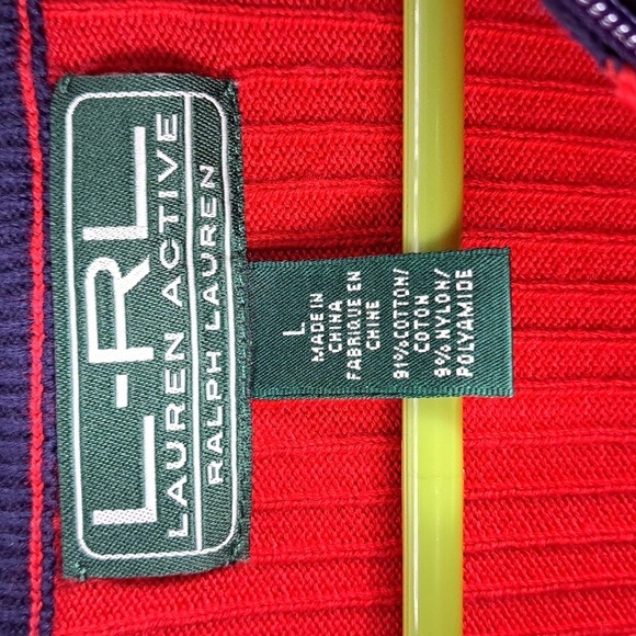 Lauren-Ralph Lauren Women's half zip ribbed colorblock casual Med pullover top - Picture 3 of 6